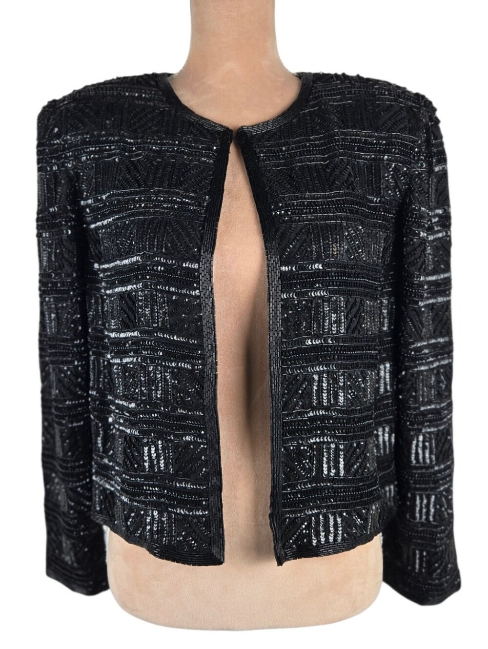Scala Silk Beaded Sequin Jacket NWT Vintage Evening Cropped Black Small